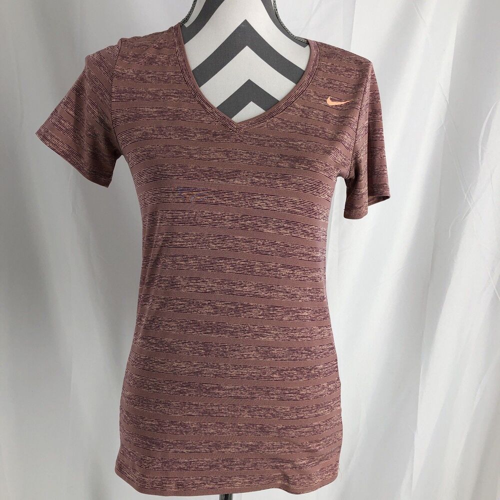 Nike Dri Fit Womens T Shirt Red V Neck Basic Logo, Size Small